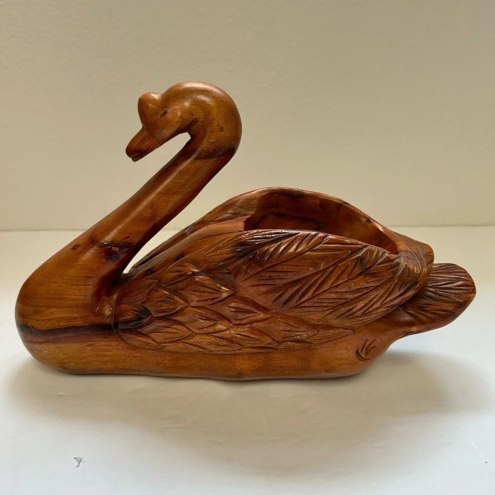 Hand carved wooden swan/ ornate/ Vintage/ acacia wood